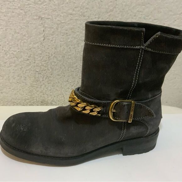 Jimmy Choo 132 Daze Waxed Toe Suede Chain Moto Combat Booties SZ 36/US 6 - Picture 3 of 13